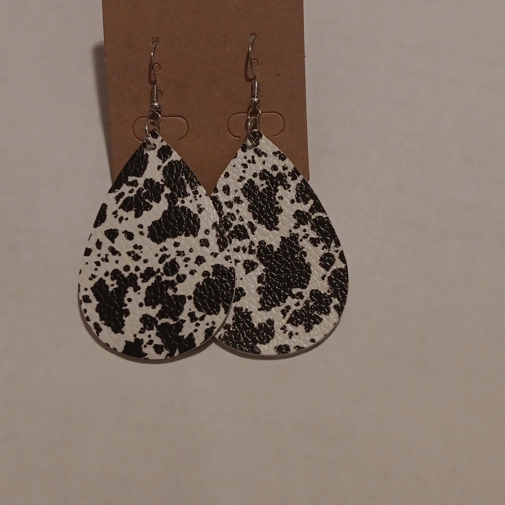 Black and white cow print earrings